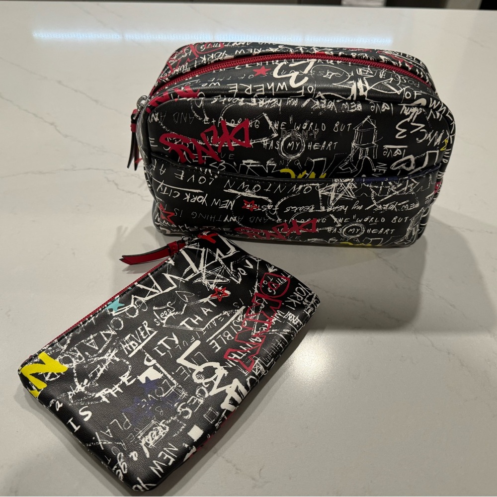 Brand New DKNY Graffiti Cosmetic Bag set w/wristlet.